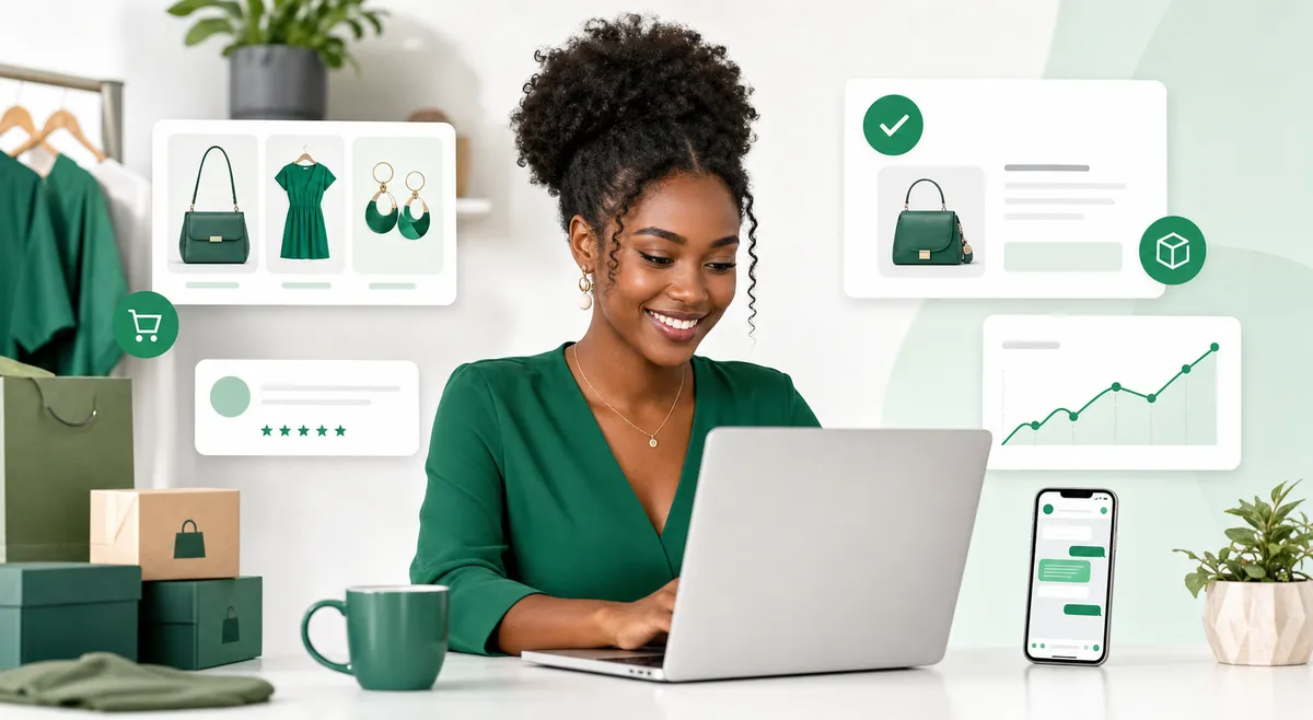 African entrepreneur managing her online store with IziStore